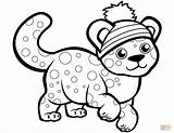 Cheetah Coloring Pages Cute Winter Hat Printable Print Drawing Supercoloring Animals Colorings Cartoon sketch template