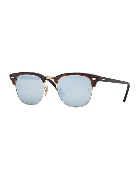 ray ban clubmaster sunglasses with silver mirror lens in metallic lyst