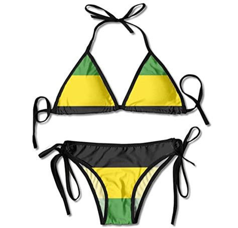 bikini thailand jamaican flag color striped triangle halter two pieces