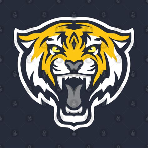 modern tiger mascot sports logo yellow tigers crewneck sweatshirt teepublic