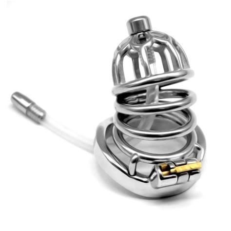 frrk 67mm 304 stainless steel male chastity device with catheter curved