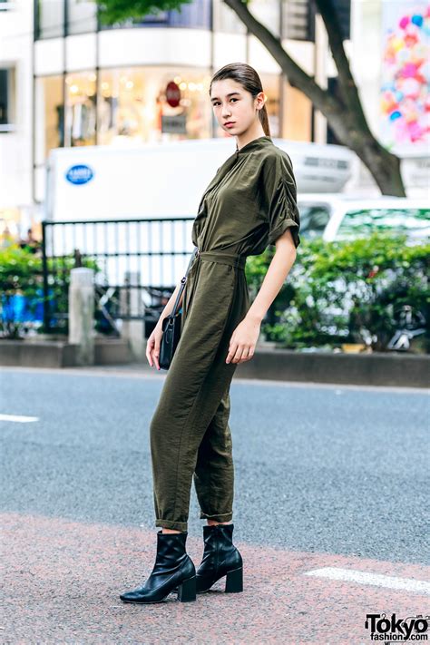 japanese fashion model jaycee in harajuku w olive green