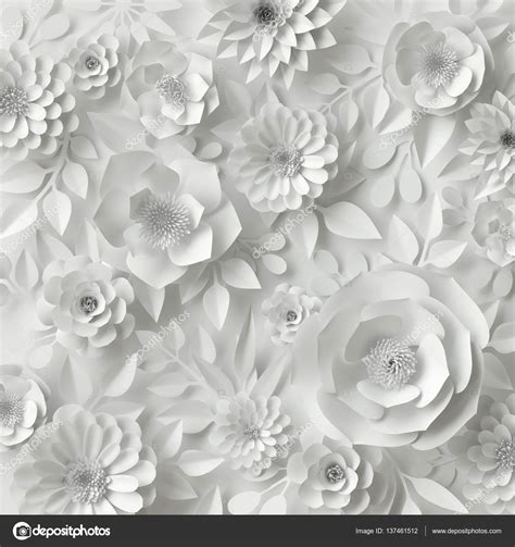 3d Render Digital Illustration White Paper Flowers Floral Background