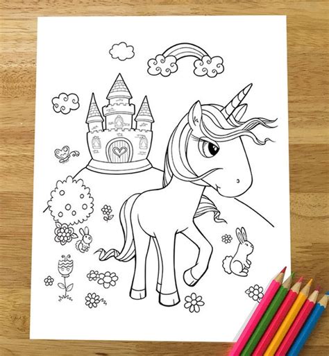 cute unicorn coloring page downloadable  file etsy