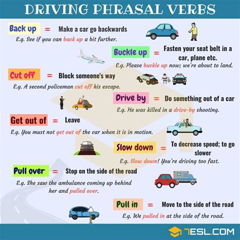 common driving phrasal verbs  english esl
