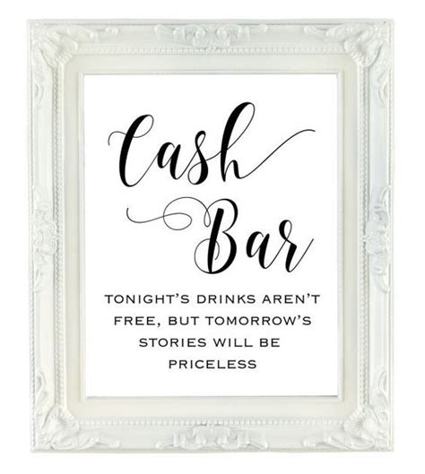 cash bar sign wedding bar sign  printable wedding sign etsy