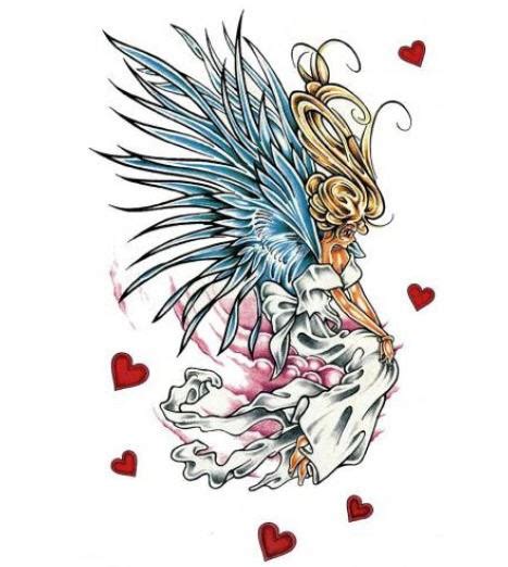 animated angel girl in white dress with blue wings among red hearts