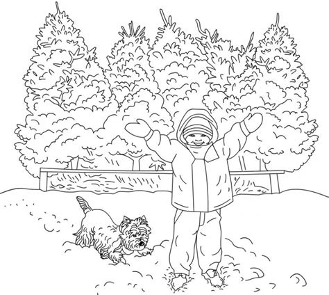 boy  winter scene coloring page  printable coloring pages
