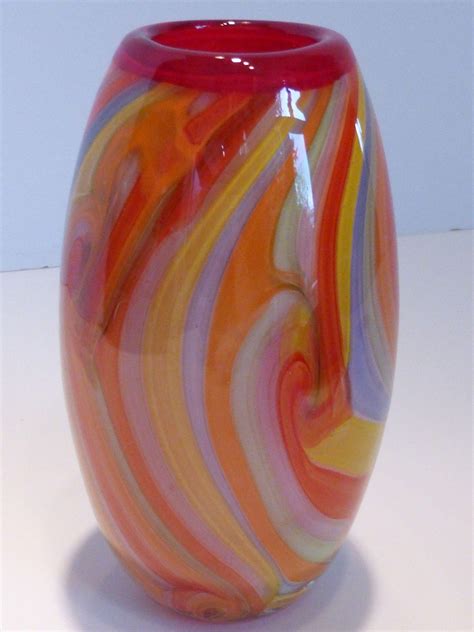 Hand Blown Venetian Art Glass Vase Cased Multi Color Swirls From