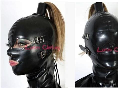 Latex Costumes Bondage Hood With Eyes Mouths Mask Detachable By Snap