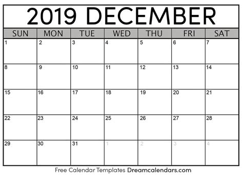 december printable monthly calendar