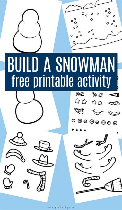 printable build  snowman craft activity set  kids sunny