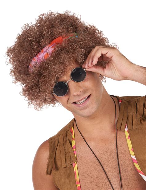 hippie peruecke afro peruecke mit kopfband braun guenstige faschings accessoires zubehoer bei