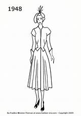 1948 Fashion 1940 1950 Silhouettes Dresses Dress Silhouette 1940s History Era Drawings Line Costume sketch template