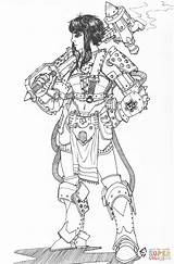 Steampunk Coloring Armor Female Pages Printable Drawings Drawing Sketch Fantasy Lineart sketch template