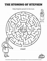 Stephen Sunday School Stoning Bible Activities Acts Kids Mazes Maze Craft Lesson Crafts Activity Worksheets Children Games Find Way Church sketch template