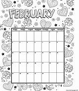 Calendar Coloring Printable February Pages Valentines Kids Adults Monthly Calender Blank Activities Planner Book Woojr Calander Choose Board sketch template