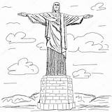 Cristo Redentor Janeiro Christ Redeemer Brazil Vecteur Tonal Aire Pia Graphique Modifi Sil sketch template