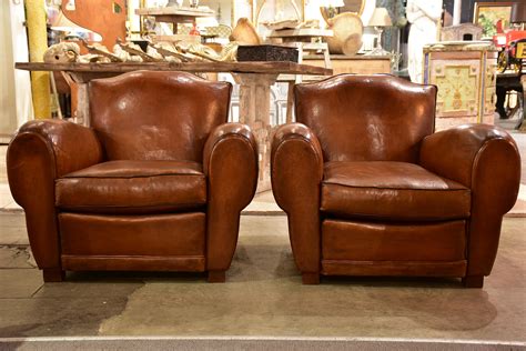 pair  large moustache  french leather club chairs chez pluie