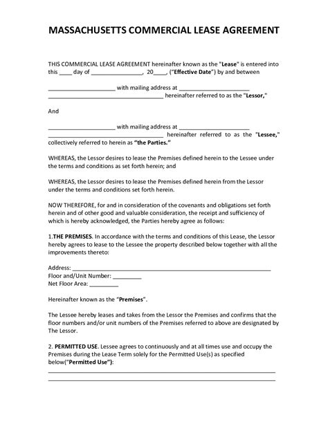 massachusetts rental lease agreement template