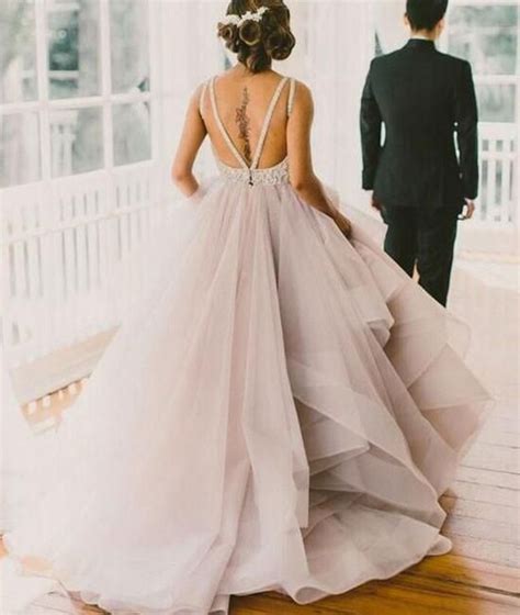 unique long prom dress scoop backless tulle lace wedding dress formal dresshs wedding