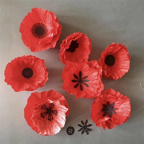 anzac tissue paper poppies  paper heart tissue paper flowers diy
