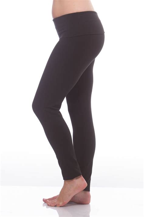 Alkii Luxurious Cotton Lycra Fold Over Yoga Leggings Black M Click On