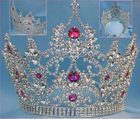 continental adjustable silver dark pink rhinestone crown tiara