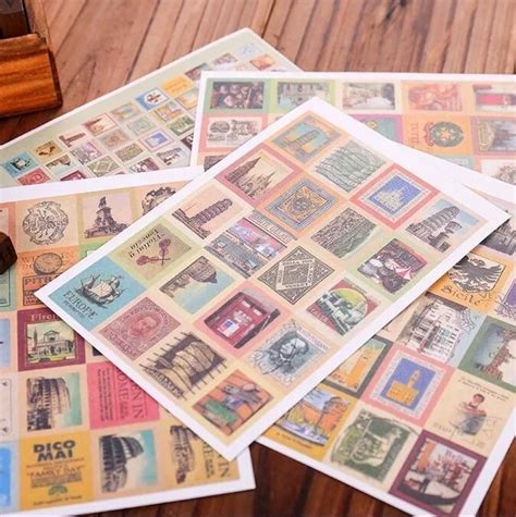 packs lot vintage stamps stickers life folding style diary stickers