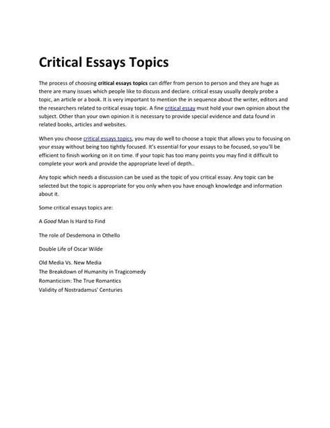 critical essay writing topics