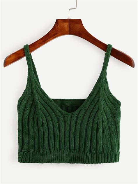 Green Ribbed Knit Crop Cami Top Shein Sheinside White