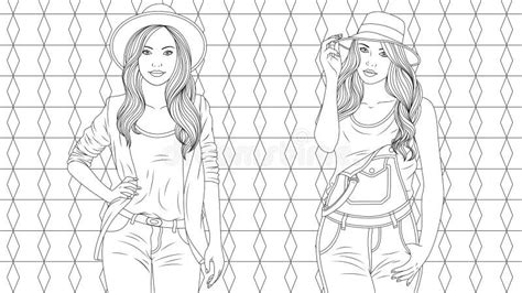 beautiful girls coloring pages stock vector illustration