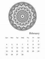 Mandala Coloring Printable Calendar Book February sketch template