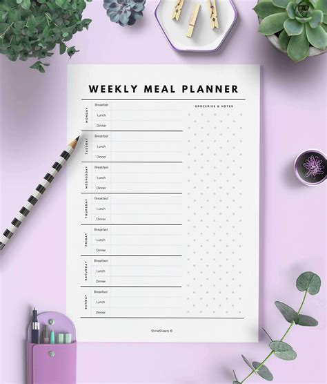 meal planner printable shinesheets
