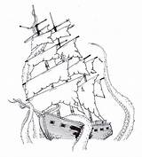 Ship Pirate Kraken Drawing Tattoo Outline Ships Simple Sinking Designs Sleeve Sunken Tattoos Stencil Half Template Getdrawings Deviantart Trophies Stencils sketch template