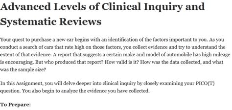 advanced levels  clinical inquiry  systematic reviews