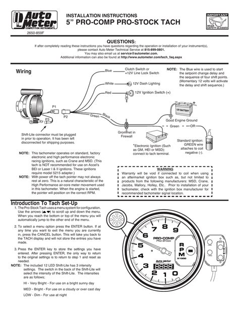 pro comp pro stock tach wiring installation instructions manualzz