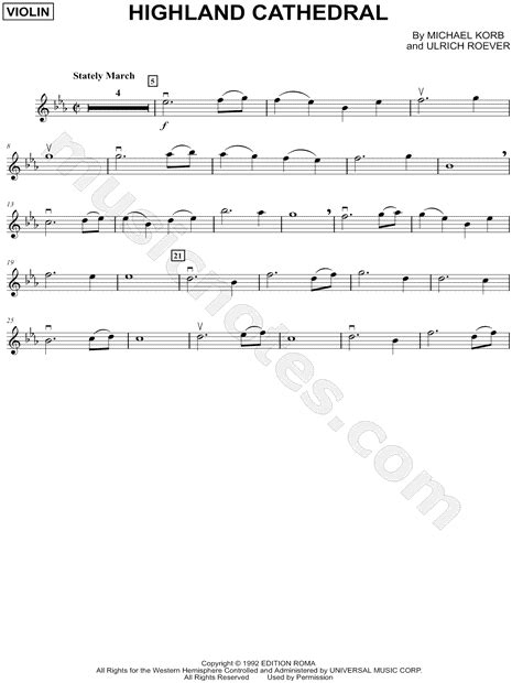 michael korb highland cathedral violin sheet music violin solo in eb major download