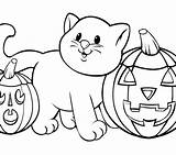 Pumpkin Coloring Pages Cute Printable Halloween Cat Getcolorings Printables Print Color sketch template