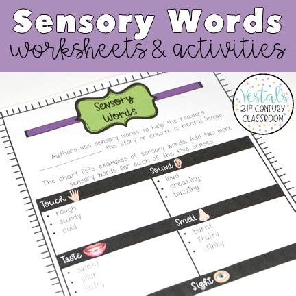 sensory words worksheets  activities