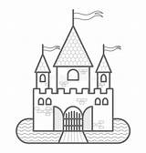 Drawbridge Moat Fairytale Towers Gates Umriss Märchenschloss Mittelalterlichen Fahnen Türmen Toren Stylise Farbbuch Bildes Hauses sketch template