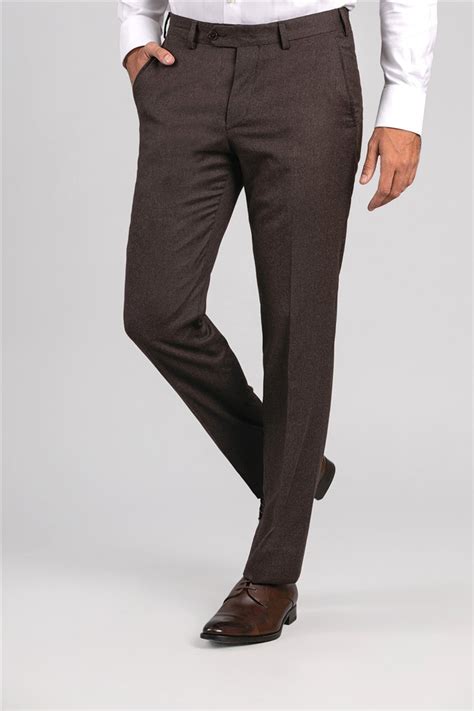 concrete regular fit dark brown flat front trousers