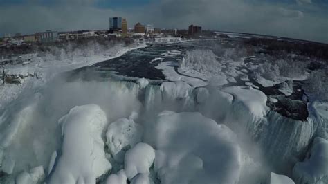 exclusive drone video shows  frozen niagara falls