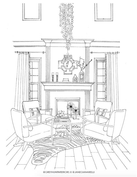 adult coloring page printable interior design adult coloring page
