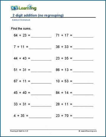 digit addition  regrouping worksheets  learning