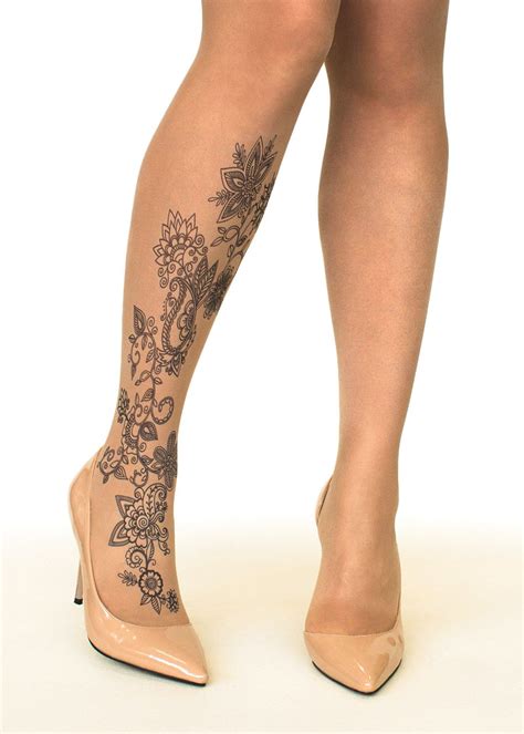 Floral Henna Tattoo Printed Sheer Tights At Irelands Online Shop