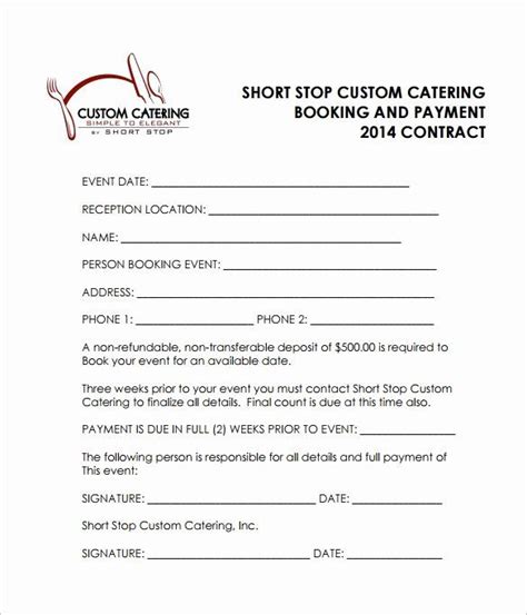 food service contract template luxury  sample catering contract