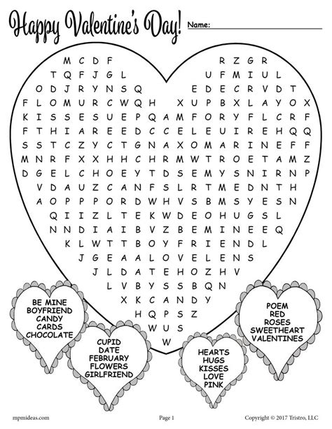 printable valentines day word search valentines day words