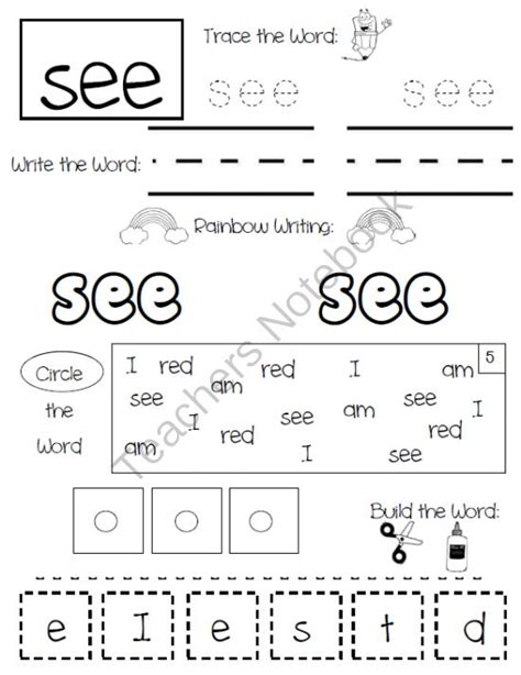 teachers notebook preschool sight words sight words kindergarten