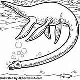 Coloring Dinosaur Swimming Book sketch template